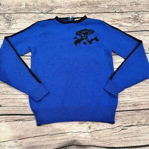 Joan Leslie by Kasper Vintage Back Zipper Blue & Black Crewneck Sweater Size S